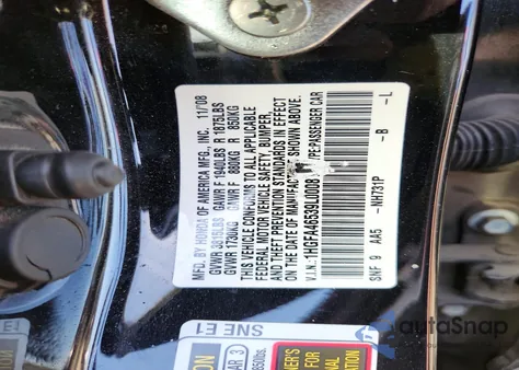 2009 Honda Civic Gx from USA, damaged, VIN 1HGFA46539L000816